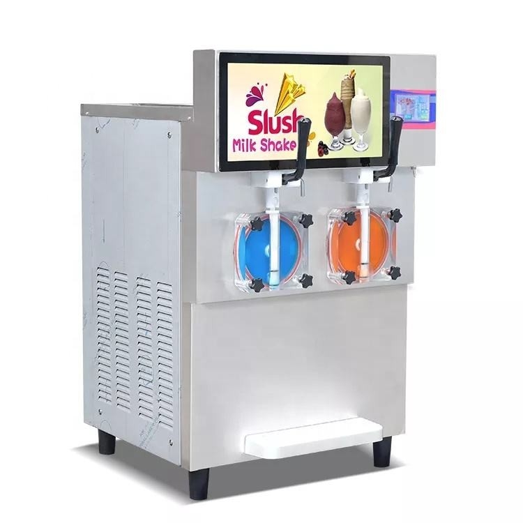 Η διπλή Slush πάγου δεξαμενών μηχανή παγωμένη πίνει το κοκτέιλ φρούτων γάλακτος ποτών
